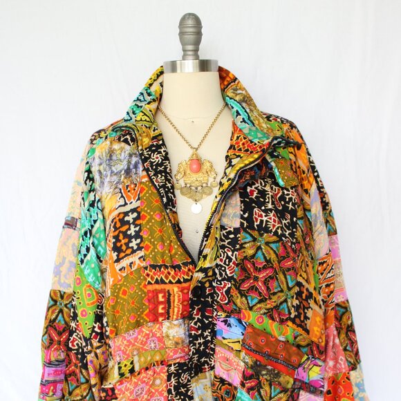 We Be Bop Vintage Patchwork Bomber puffer Jacket patchwork aztec asian ethnic - Picture 5 of 10